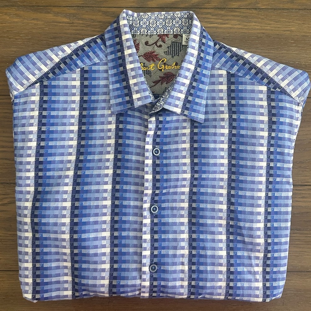 Robert Graham Blue and White Patterned Long Sleeve Shirt Size M Nice Shirt